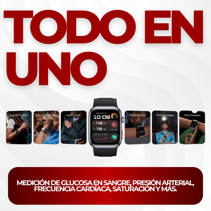GLUCOWATCH - RELOJ INTELIGENTE MEDIDOR DE GLUCOSA EN SANGRE + PELÍCULA DE VIDRIO PROTECTORA (GRATIS)