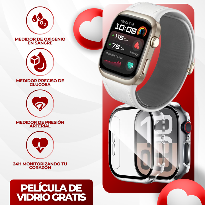 GLUCOWATCH - RELOJ INTELIGENTE MEDIDOR DE GLUCOSA EN SANGRE + PELÍCULA DE VIDRIO PROTECTORA (GRATIS)