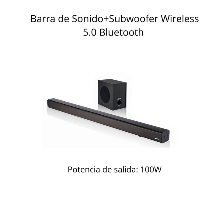 Barra de Sonido+Subwoofer Wireless 5.0 100W. Home Cinema
