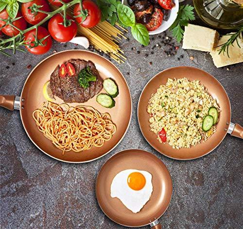 SET 3 SARTENES ANTIADHERENTES DE COBRE + 2 TAPAS DE CRISTAL 🎁